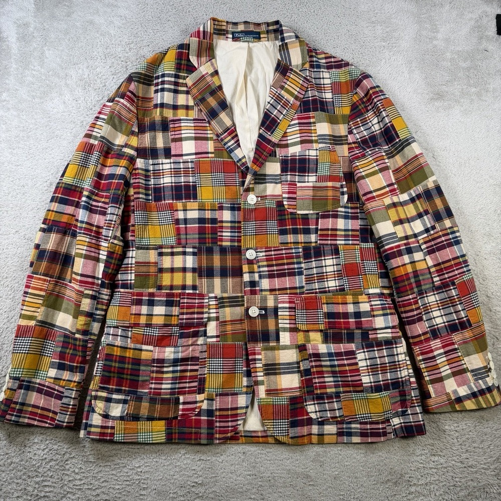 Polo Ralph Lauren Blazer Mens XL Madras Plaid Patchwork Multicolor Jacket